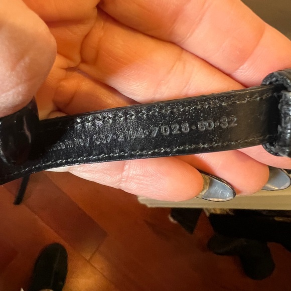 Yves Saint Laurent Black Textured Slim Leather Belt with Silver Buckle